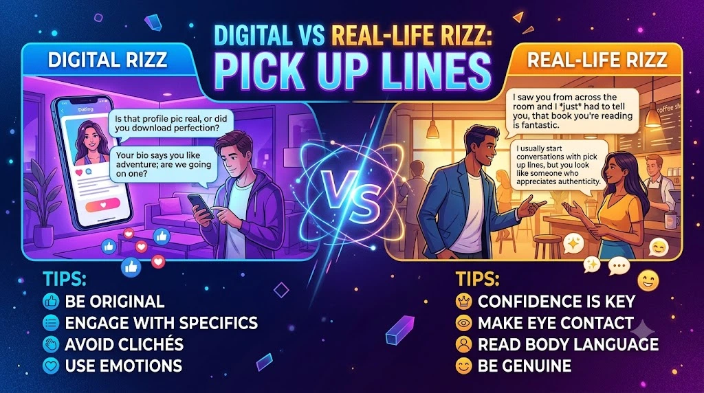 Digital vs Real-Life Rizz Pick Up Lines